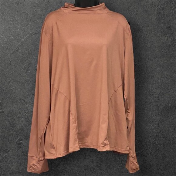 Fabletics Shirt Phoenix Brick Cherry Mocha Mock Neck Athletic Long Sleeve 2X - Picture 1 of 10